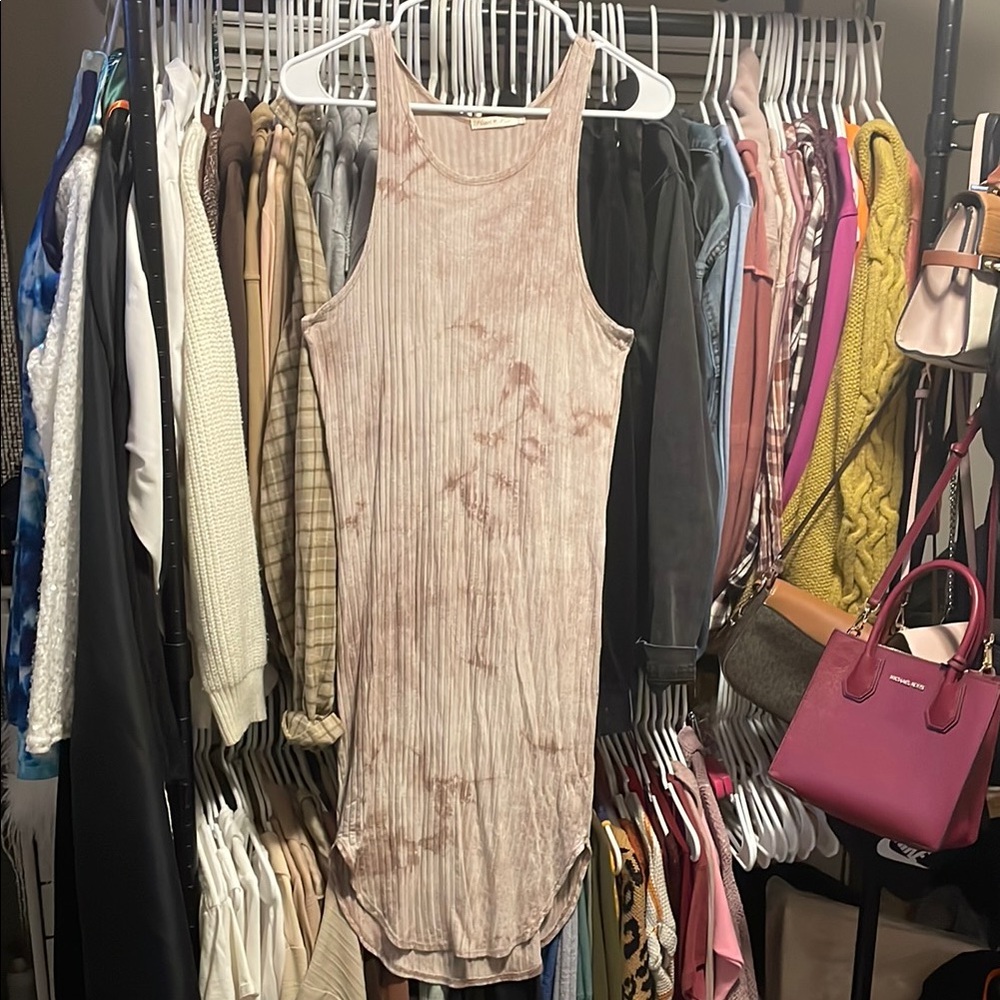 Heart & Hips Ribbed Tie-Dye Tank Dress – Mauve Taupe, Size M